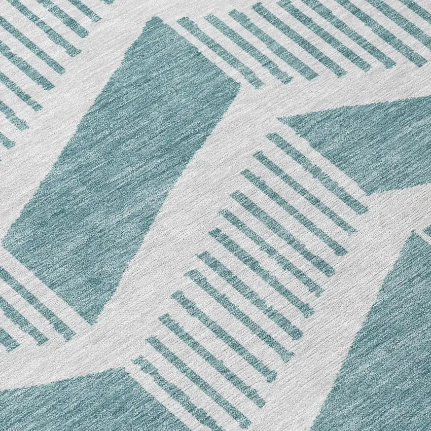 Teal Blue And Silver Geometric Washable Indoor Outdoor Area Rug Photo 5