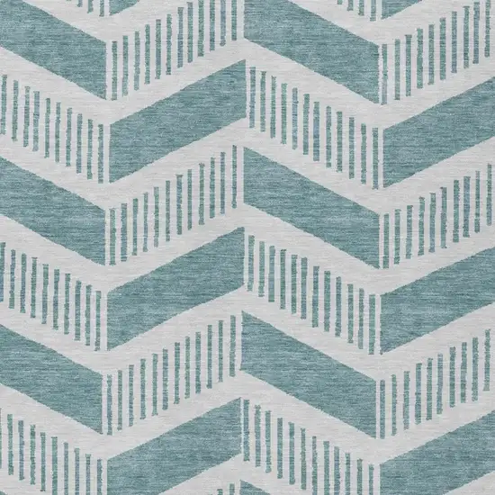 Teal Blue And Silver Geometric Washable Indoor Outdoor Area Rug Photo 1
