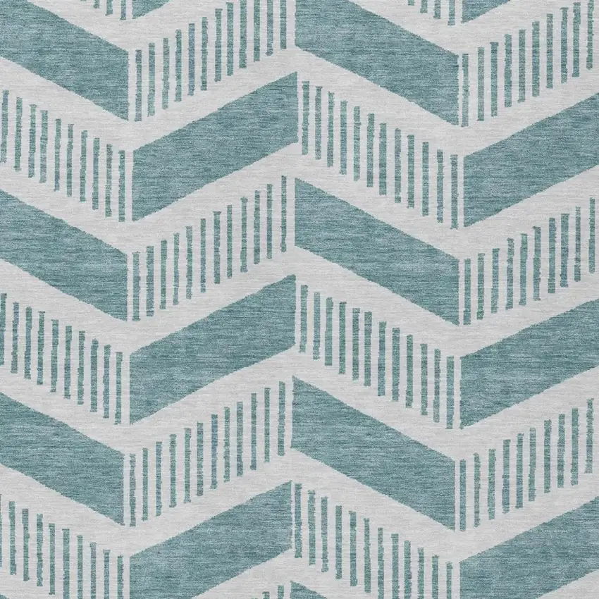 Teal Blue And Silver Geometric Washable Indoor Outdoor Area Rug Photo 1