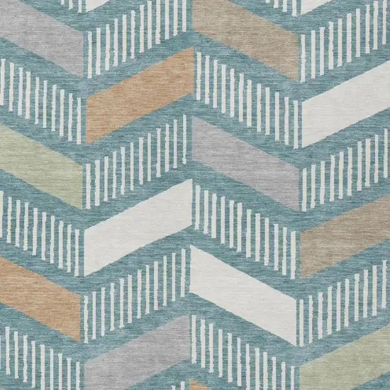 Teal Blue And Silver Geometric Washable Indoor Outdoor Area Rug Photo 3