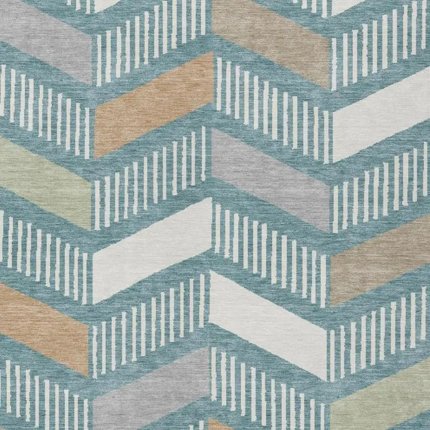 Teal Blue And Silver Geometric Washable Indoor Outdoor Area Rug Photo 3