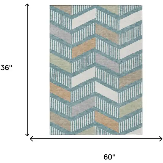 Teal Blue And Silver Geometric Washable Indoor Outdoor Area Rug Photo 6