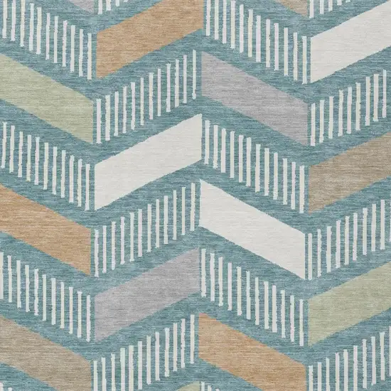 Teal Blue And Silver Geometric Washable Indoor Outdoor Area Rug Photo 2