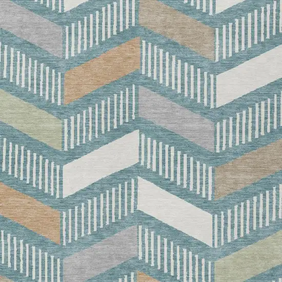 Teal Blue And Silver Geometric Washable Indoor Outdoor Area Rug Photo 3