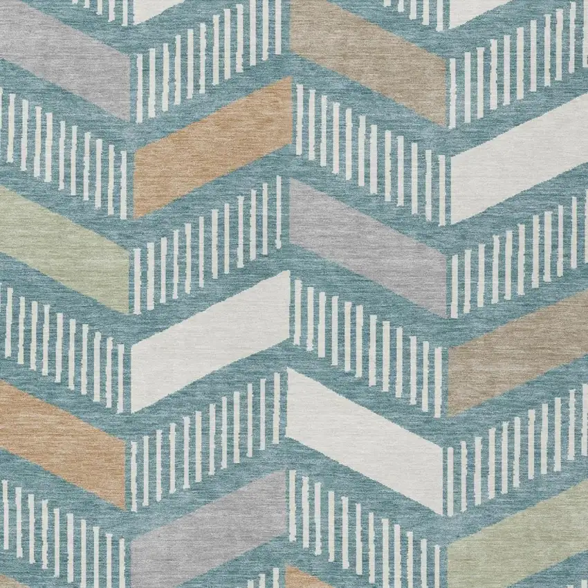 Teal Blue And Silver Geometric Washable Indoor Outdoor Area Rug Photo 3