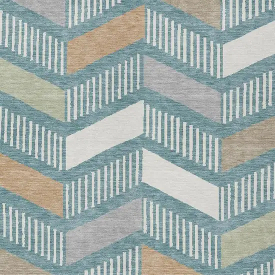 Teal Blue And Silver Geometric Washable Indoor Outdoor Area Rug Photo 2