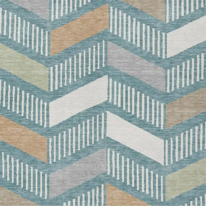 Teal Blue And Silver Geometric Washable Indoor Outdoor Area Rug Photo 2