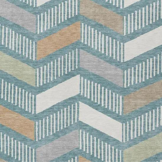 Teal Blue And Silver Geometric Washable Indoor Outdoor Area Rug Photo 3