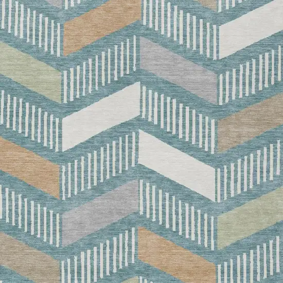 Teal Blue And Silver Geometric Washable Indoor Outdoor Area Rug Photo 2