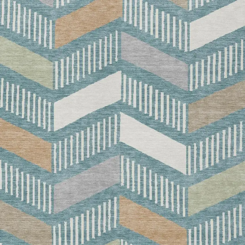 Teal Blue And Silver Geometric Washable Indoor Outdoor Area Rug Photo 2