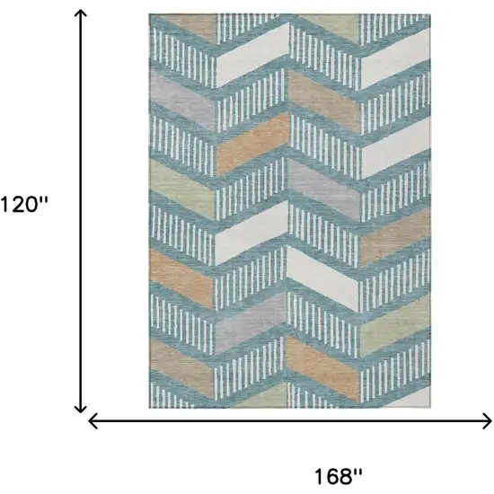Teal Blue And Silver Geometric Washable Indoor Outdoor Area Rug Photo 6
