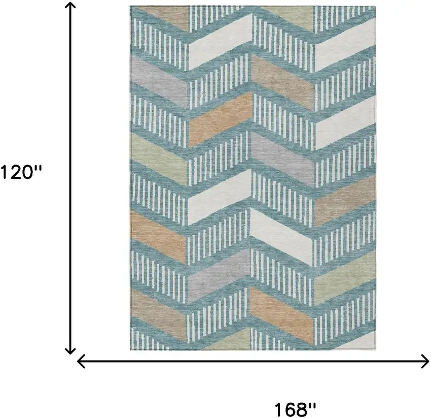 Teal Blue And Silver Geometric Washable Indoor Outdoor Area Rug Photo 6