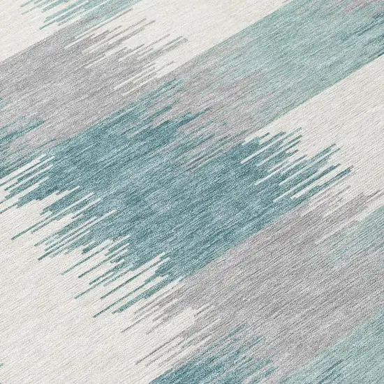 Teal Blue And Silver Geometric Washable Indoor Outdoor Area Rug Photo 5