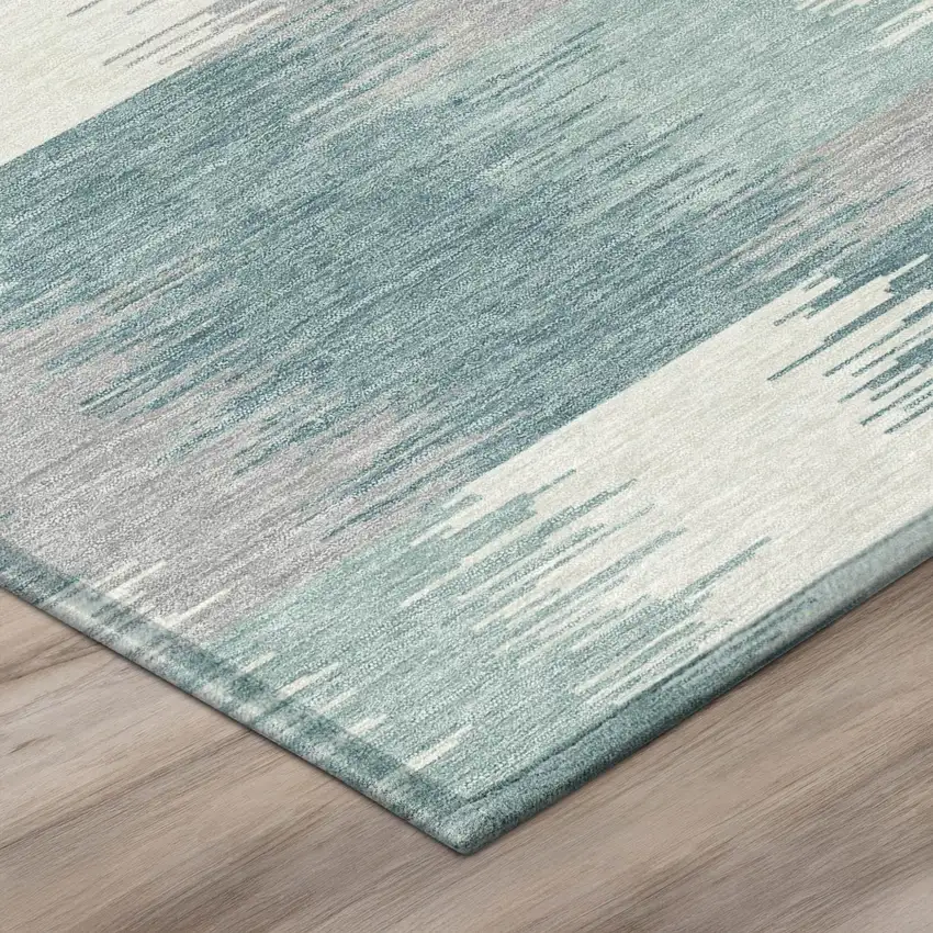 Teal Blue And Silver Geometric Washable Indoor Outdoor Area Rug Photo 4
