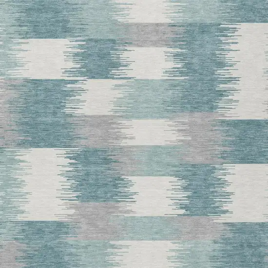 Teal Blue And Silver Geometric Washable Indoor Outdoor Area Rug Photo 3