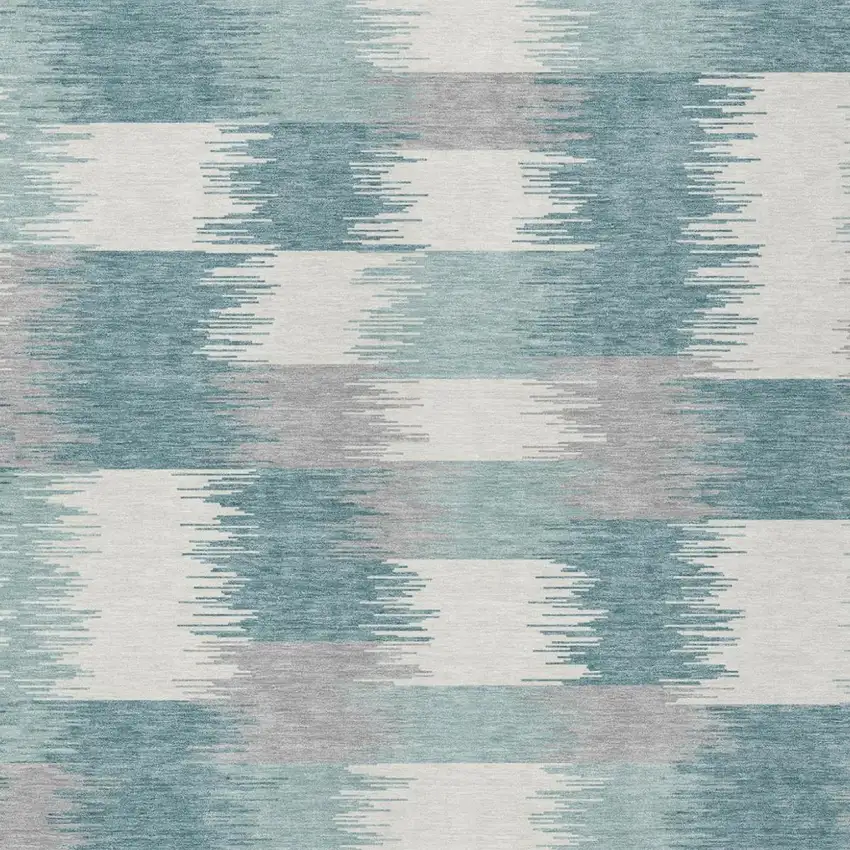 Teal Blue And Silver Geometric Washable Indoor Outdoor Area Rug Photo 3