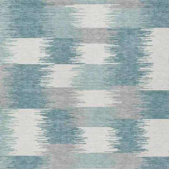 Teal Blue And Silver Geometric Washable Indoor Outdoor Area Rug Photo 2
