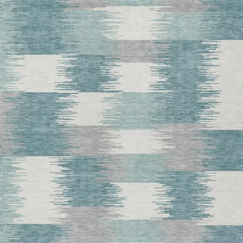 Teal Blue And Silver Geometric Washable Indoor Outdoor Area Rug Photo 2