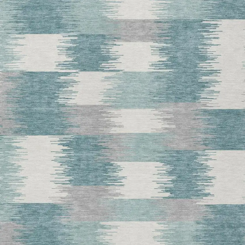 Teal Blue And Silver Geometric Washable Indoor Outdoor Area Rug Photo 1