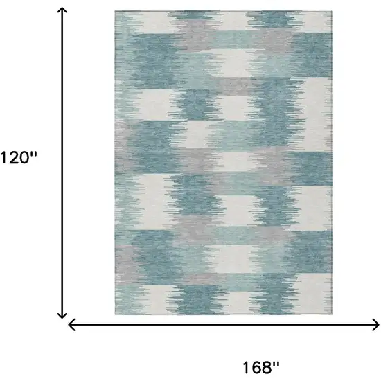 Teal Blue And Silver Geometric Washable Indoor Outdoor Area Rug Photo 6