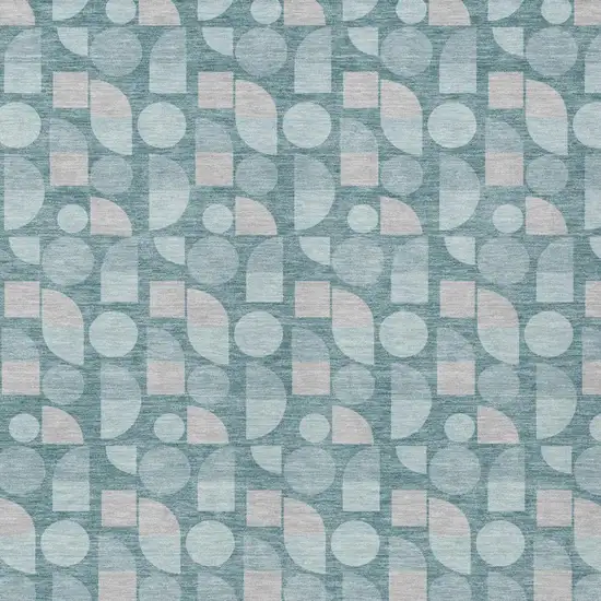 Teal Blue And Silver Geometric Washable Indoor Outdoor Area Rug Photo 2
