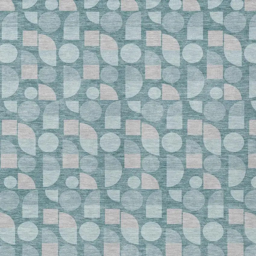 Teal Blue And Silver Geometric Washable Indoor Outdoor Area Rug Photo 2
