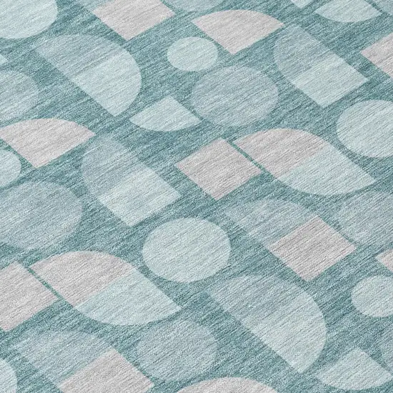 Teal Blue And Silver Geometric Washable Indoor Outdoor Area Rug Photo 5
