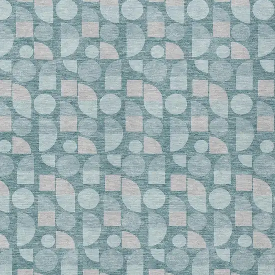 Teal Blue And Silver Geometric Washable Indoor Outdoor Area Rug Photo 3