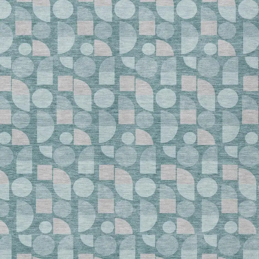 Teal Blue And Silver Geometric Washable Indoor Outdoor Area Rug Photo 3
