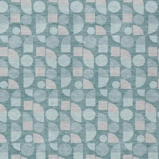 Teal Blue And Silver Geometric Washable Indoor Outdoor Area Rug Photo 3