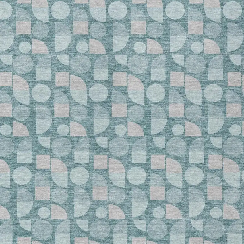 Teal Blue And Silver Geometric Washable Indoor Outdoor Area Rug Photo 3