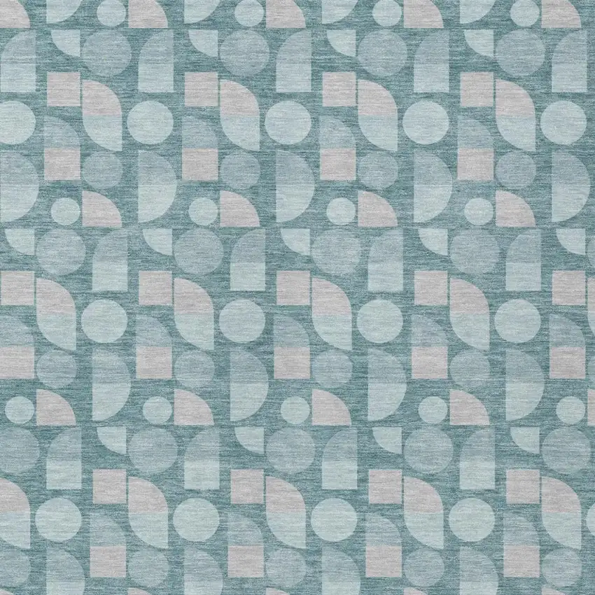 Teal Blue And Silver Geometric Washable Indoor Outdoor Area Rug Photo 2