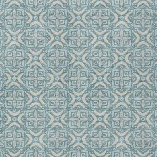Teal Blue And Silver Geometric Washable Indoor Outdoor Area Rug Photo 3