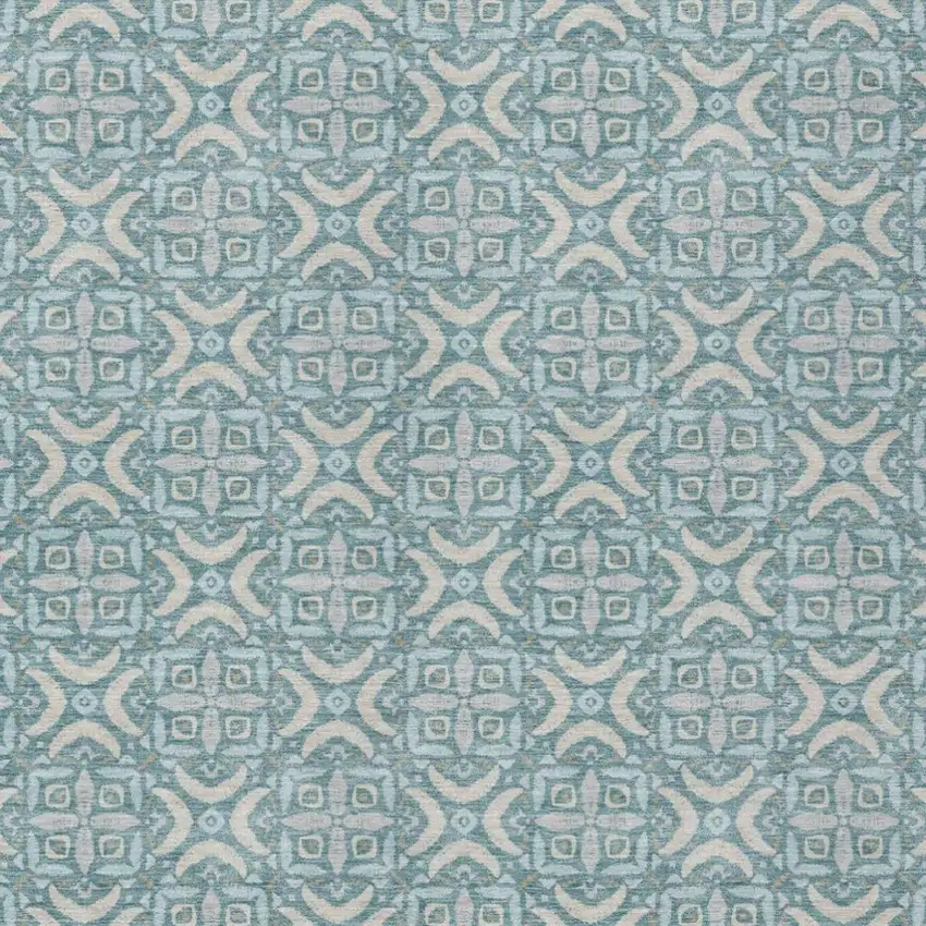 Teal Blue And Silver Geometric Washable Indoor Outdoor Area Rug Photo 3