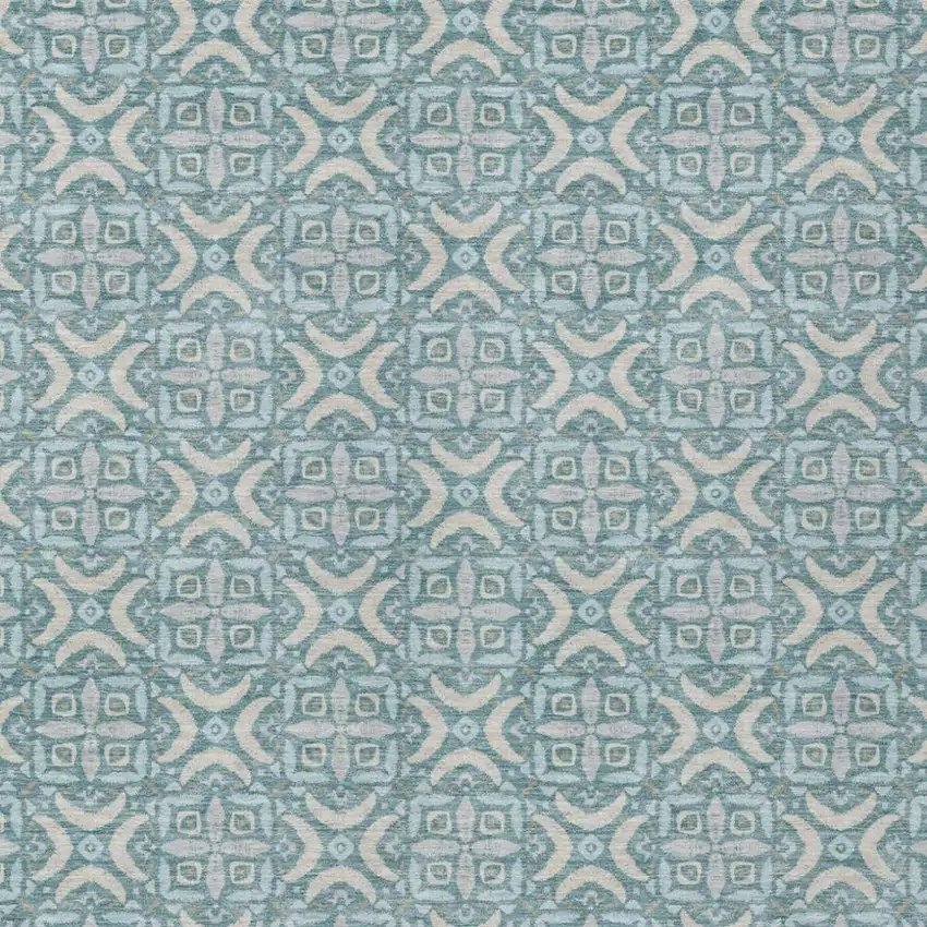 Teal Blue And Silver Geometric Washable Indoor Outdoor Area Rug Photo 2