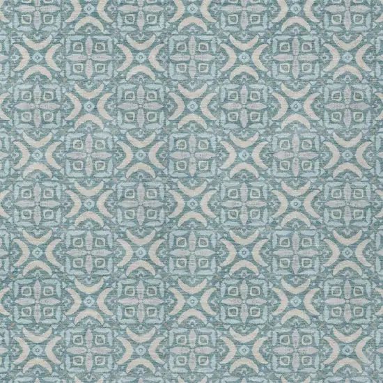 Teal Blue And Silver Geometric Washable Indoor Outdoor Area Rug Photo 2