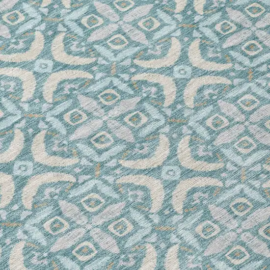 Teal Blue And Silver Geometric Washable Indoor Outdoor Area Rug Photo 5