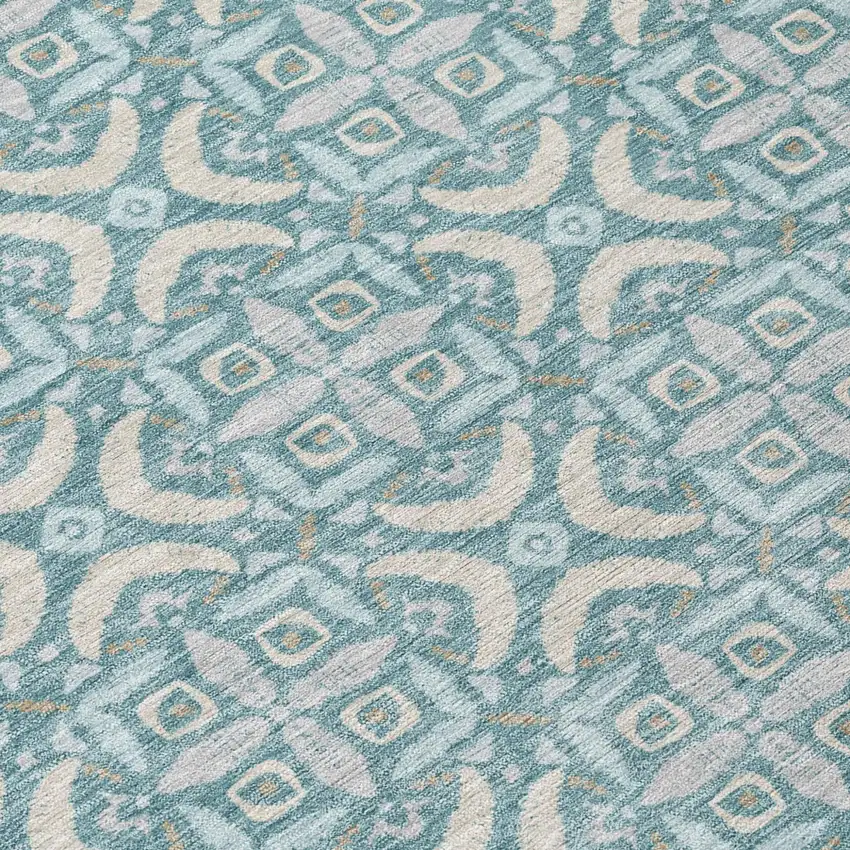 Teal Blue And Silver Geometric Washable Indoor Outdoor Area Rug Photo 5