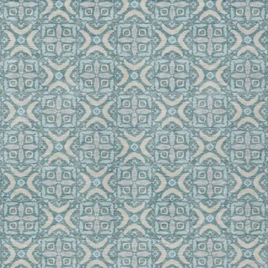 Teal Blue And Silver Geometric Washable Indoor Outdoor Area Rug Photo 2