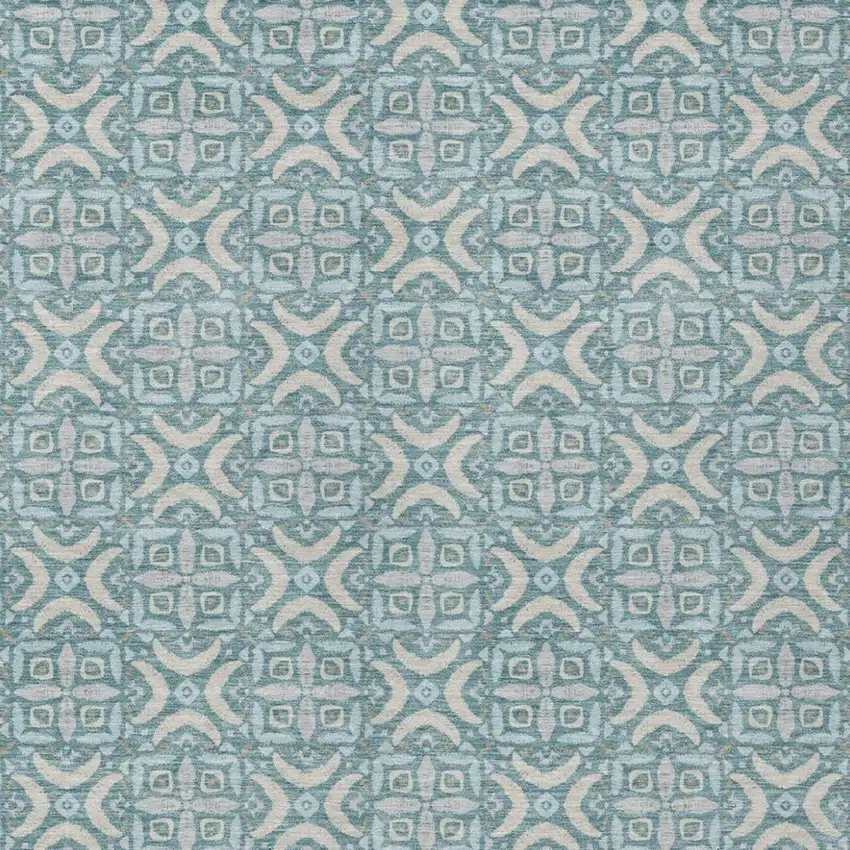 Teal Blue And Silver Geometric Washable Indoor Outdoor Area Rug Photo 2