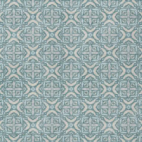 Teal Blue And Silver Geometric Washable Indoor Outdoor Area Rug Photo 3