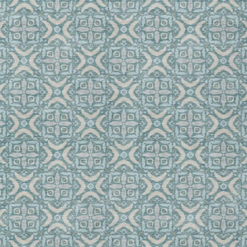 Teal Blue And Silver Geometric Washable Indoor Outdoor Area Rug Photo 3