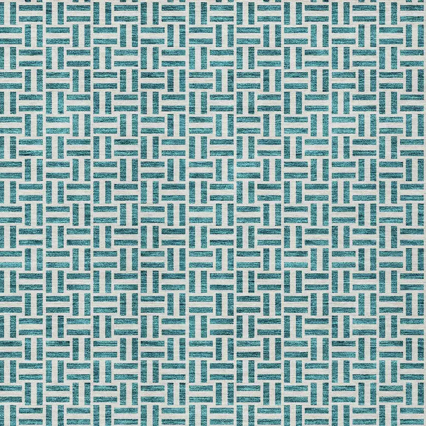 Teal Blue And Silver Geometric Washable Indoor Outdoor Area Rug Photo 6