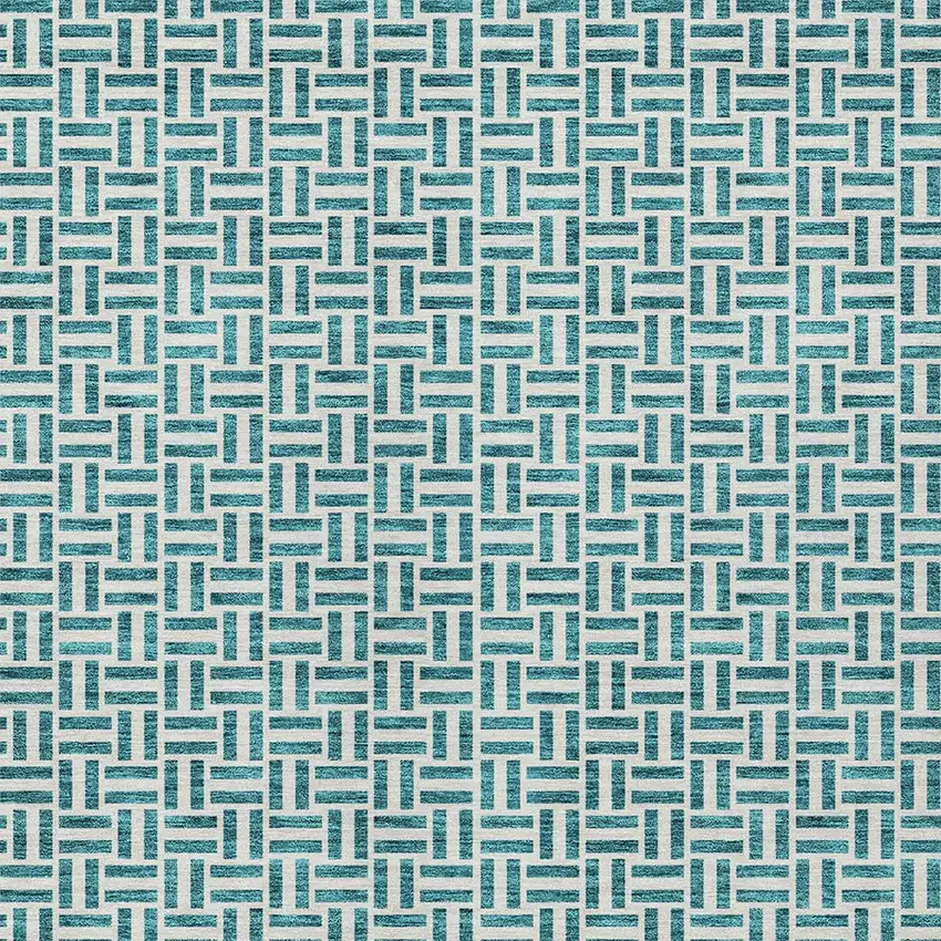 Teal Blue And Silver Geometric Washable Indoor Outdoor Area Rug Photo 6