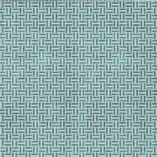 Teal Blue And Silver Geometric Washable Indoor Outdoor Area Rug Photo 7