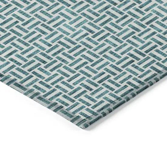 Teal Blue And Silver Geometric Washable Indoor Outdoor Area Rug Photo 5