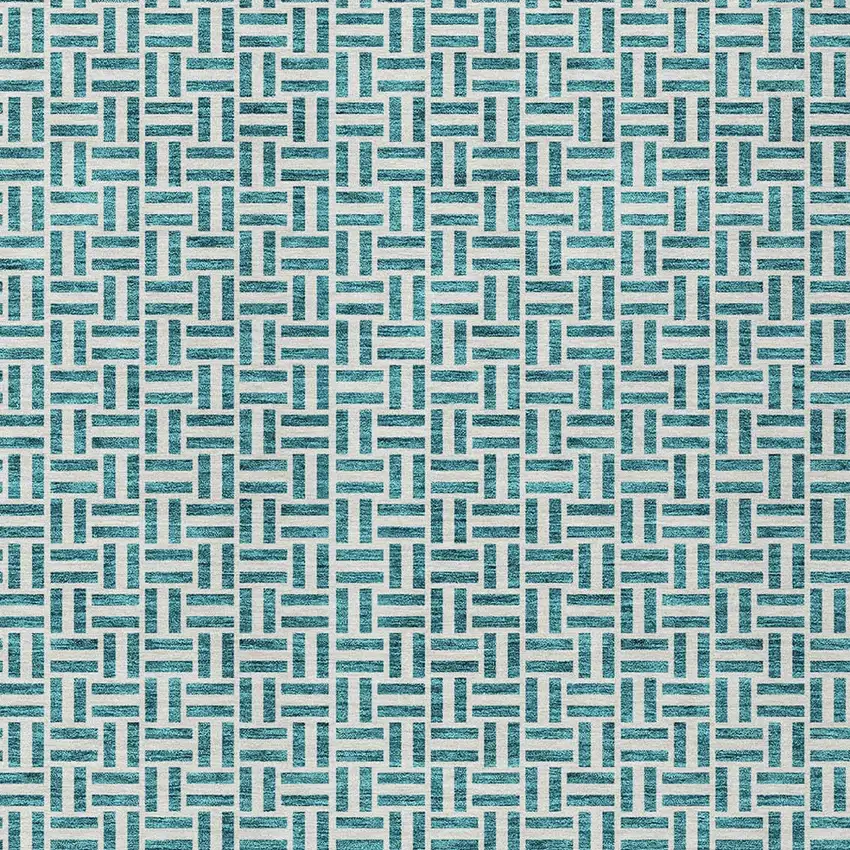 Teal Blue And Silver Geometric Washable Indoor Outdoor Area Rug Photo 6