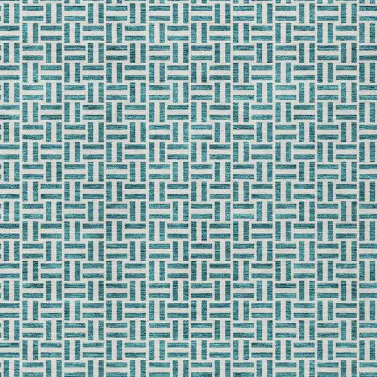Teal Blue And Silver Geometric Washable Indoor Outdoor Area Rug Photo 6