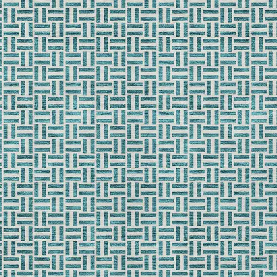 Teal Blue And Silver Geometric Washable Indoor Outdoor Area Rug Photo 6