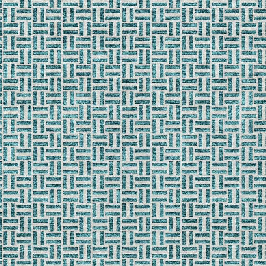 Teal Blue And Silver Geometric Washable Indoor Outdoor Area Rug Photo 6